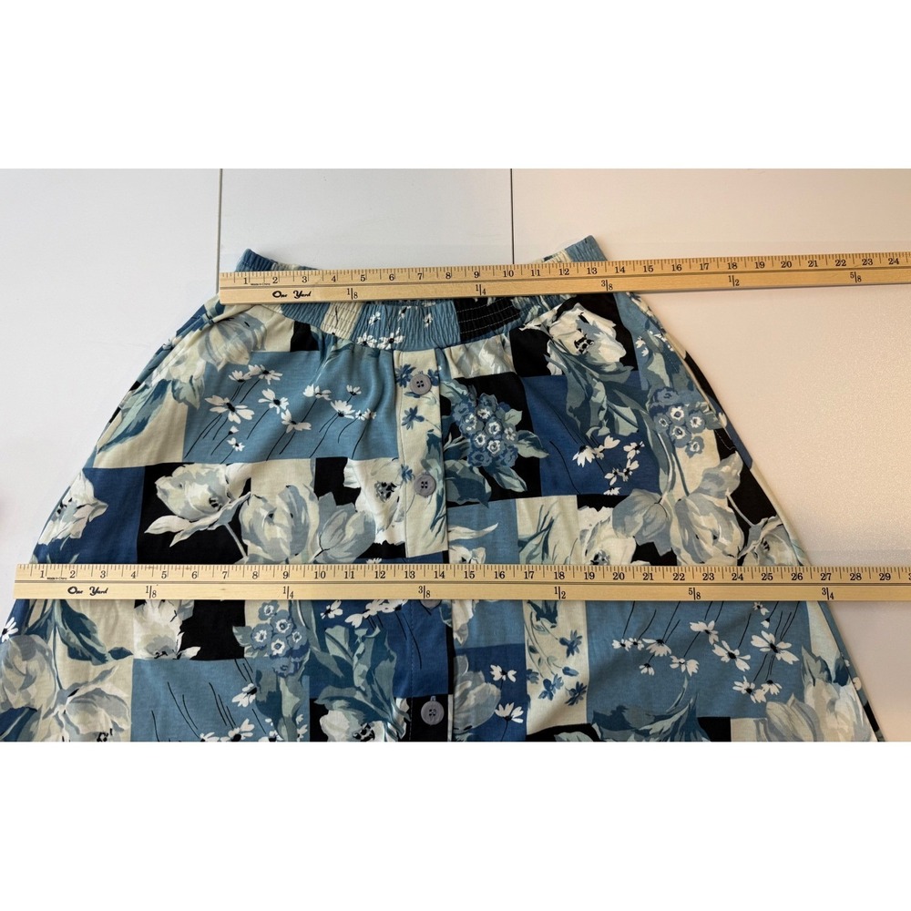 Vintage Patchwork Button Down Skirt Womens L Blue Floral Modest Stretch USA - Picture 3 of 7